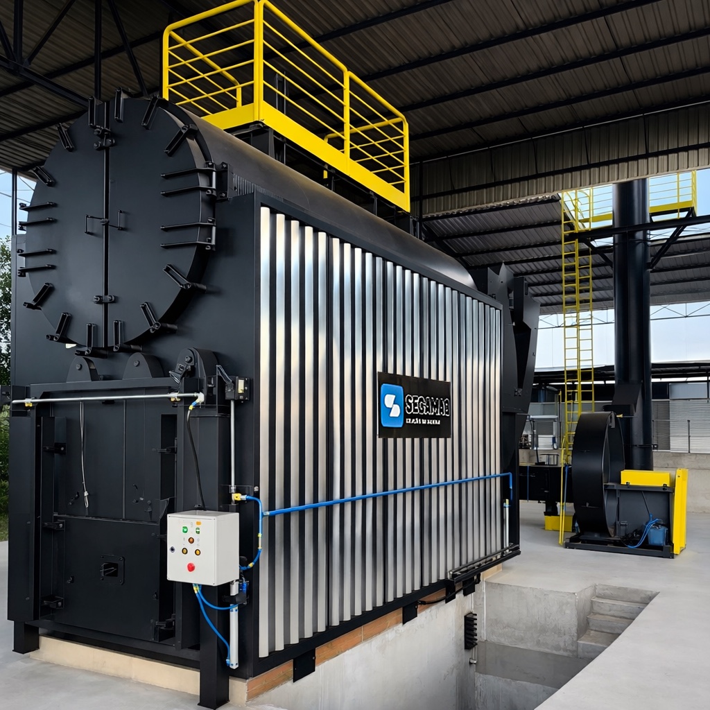 Caldeira Compacta da Secamaq, equipamento industrial de geração de vapor.